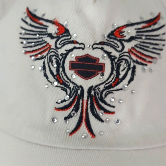 Harley Davidson® Womens Rhinestone White Wing Bar & Shield Cap Hat - Picture 7 of 15